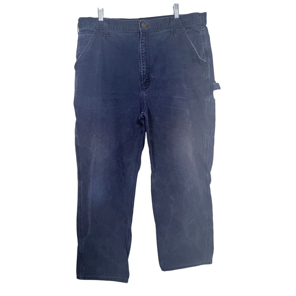 Carhartt Mens Vintage B11 Duck Carpenter Pants 38 Navy Blue Distressed Workwear